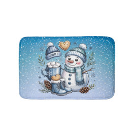 Tapete De Banheiro Boneco de Neve Aconchegante de Inverno
