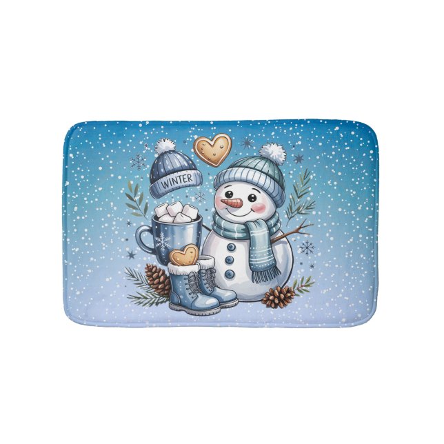 Tapete De Banheiro Boneco de Neve Aconchegante de Inverno (frente)