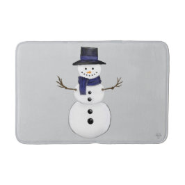 Tapete De Banheiro Boneco de Neve Clássico com Cachecol Azul Escuro e