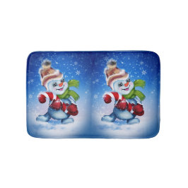 Tapete De Banheiro Boneco de neve com um cachecol 