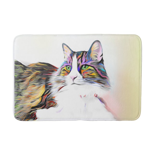 Tapete De Banheiro Bonito gato fofo com pelo arco-íris (Frente)