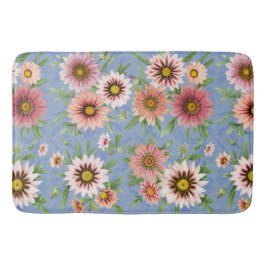 Tapete De Banheiro Bonito padrão Floral do Daisies Rosa no Azul