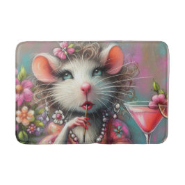 Tapete De Banheiro Bonito Rat Lady Tendo um Martini Contemplando