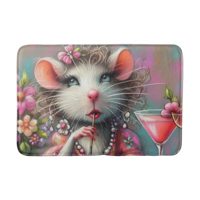 Tapete De Banheiro Bonito Rat Lady Tendo um Martini Contemplando (Frente)