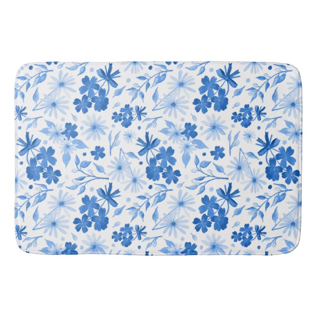 Tapete De Banheiro Bonito Rustic Country Blue Floral Botanical (Frente)