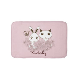 Tapete De Banheiro Bons Amigos de Animais Rosa Meninas Rosa Crianças