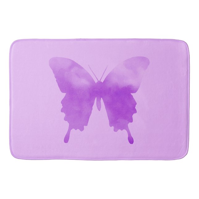 Tapete De Banheiro Borboleta de Aquarela - Lavanda e Violeta (Frente)