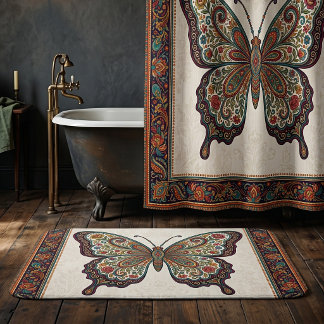 Tapete De Banheiro Borboleta moldura boho floral paisley