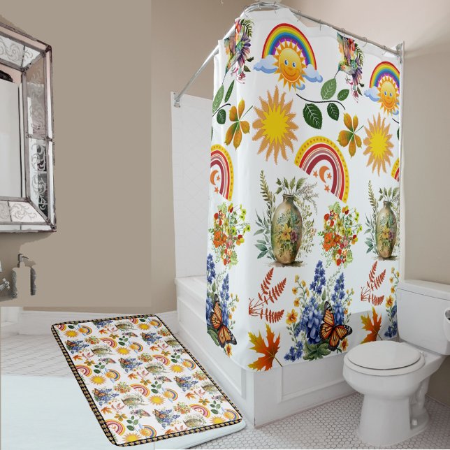 Tapete De Banheiro Borboleta primavera Garden Rainbow Sunshine Greene (Spring Garden Butterfly Rainbow Sunshine Greenery Bath Mat)