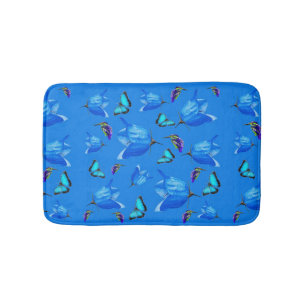 Tapete De Banheiro Borboletas Azuis, Atletas E Flores De Celas,