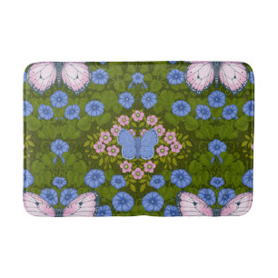 Tapete De Banheiro Borboletas e flores simetria, azul e rosa