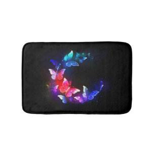 Tapete De Banheiro Borboletas Neon Night brilhantes sobre fundo preto