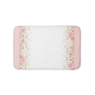 Tapete De Banheiro Borda Floral Branca Cor-de-Água Rosa Pêssego