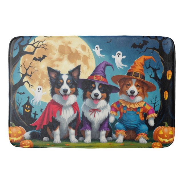 Tapete De Banheiro Bordo Cachorros Pumpkin Halloween Engraçado (Frente)
