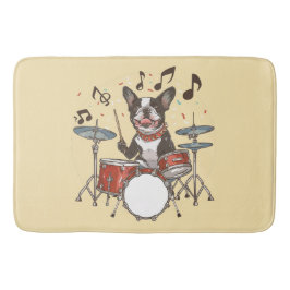 Tapete De Banheiro Boston Terrier Dog Playing Drums