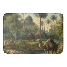 Tapete De Banheiro Botânica: dromedários na selva perto de um rio