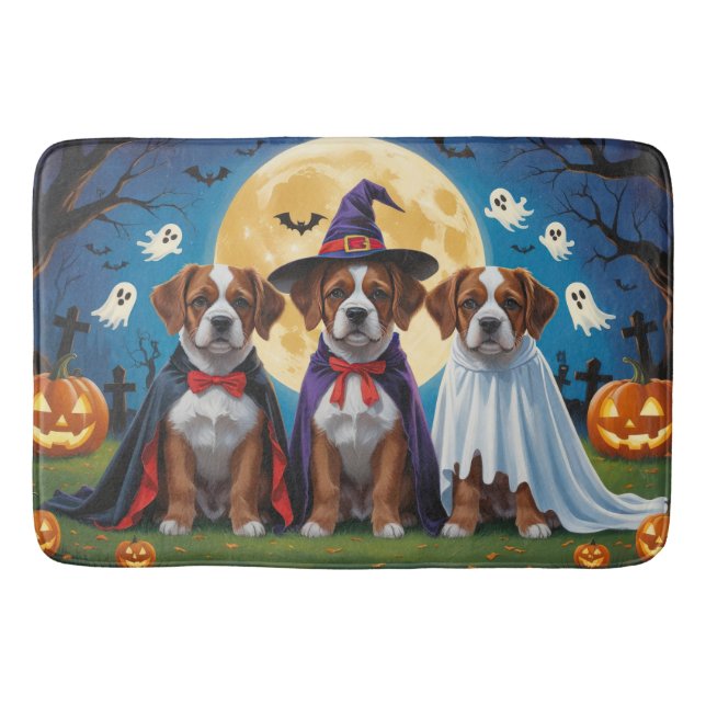 Tapete De Banheiro Bouviers Des Flandres Cães Pumpkin Halloween Engra (Frente)
