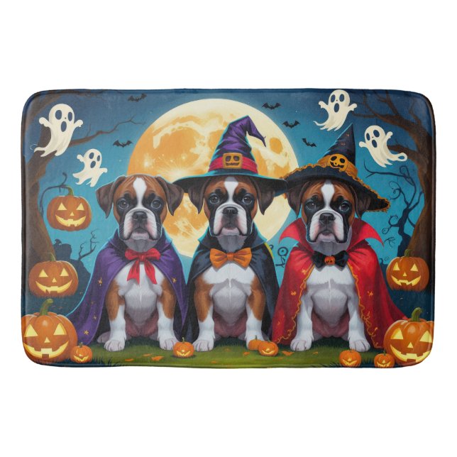 Tapete De Banheiro Boxer Dogs Pumpkin Halloween Engraçado (Frente)