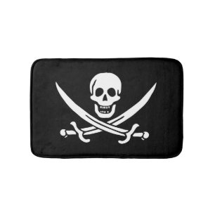 Tapete De Banheiro Branco, Bandeira Pirata, Calico Jack, Caveira e Cu