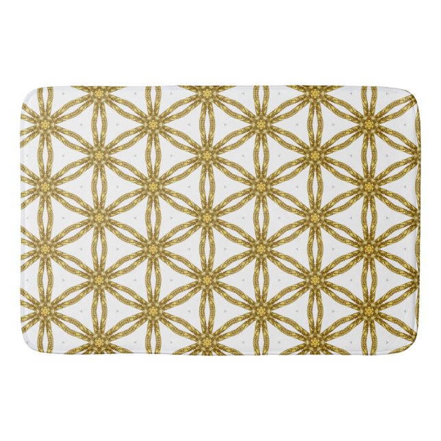 Tapete De Banheiro Branco Elegante monograma e geométrico Dourado (Frente)