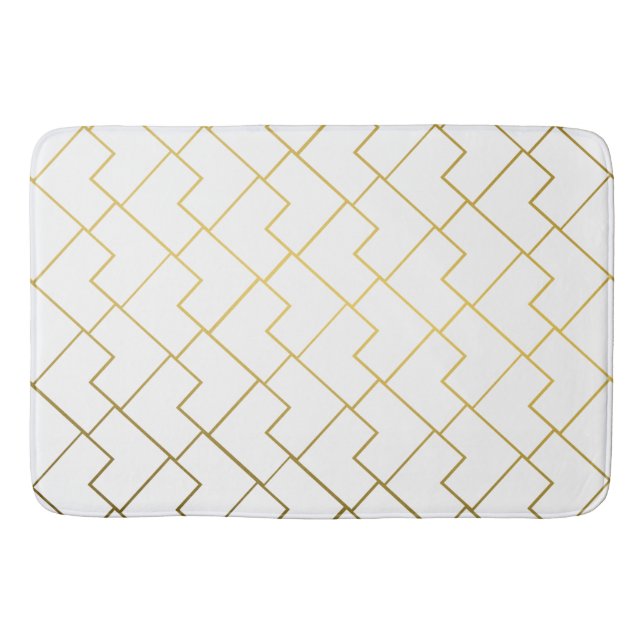 Tapete De Banheiro Branco Geométrico Dourado Elegante (Frente)