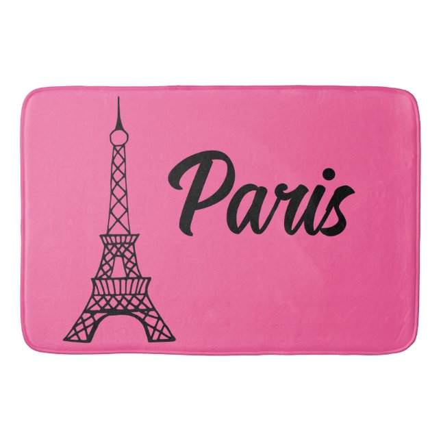 Tapete De Banheiro Bright Pink Paris Eiffel Tower Bath Mat Rug (Frente)