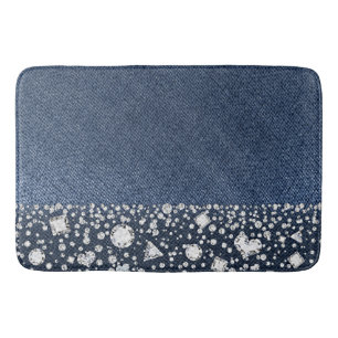 Tapete De Banheiro Brilho Diamante Diamantes Denim Jeans Azul Glam Mo