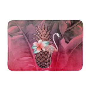 Tapete De Banheiro Brilho Rosa Tropical Abacaxi Folhas de Palmeira Ch