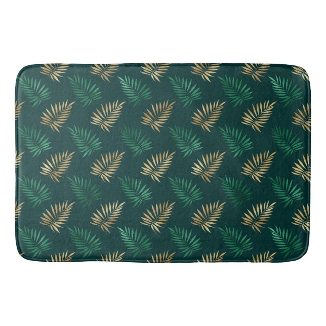 Tapete De Banheiro Brilho verde e Dourado nas folhas tropicais (Frente)