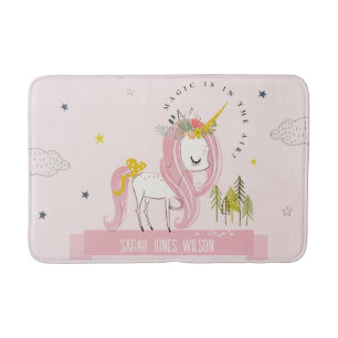 Tapete De Banheiro Brincadeira Magia Branca Unicórnio Rosa Princesa C