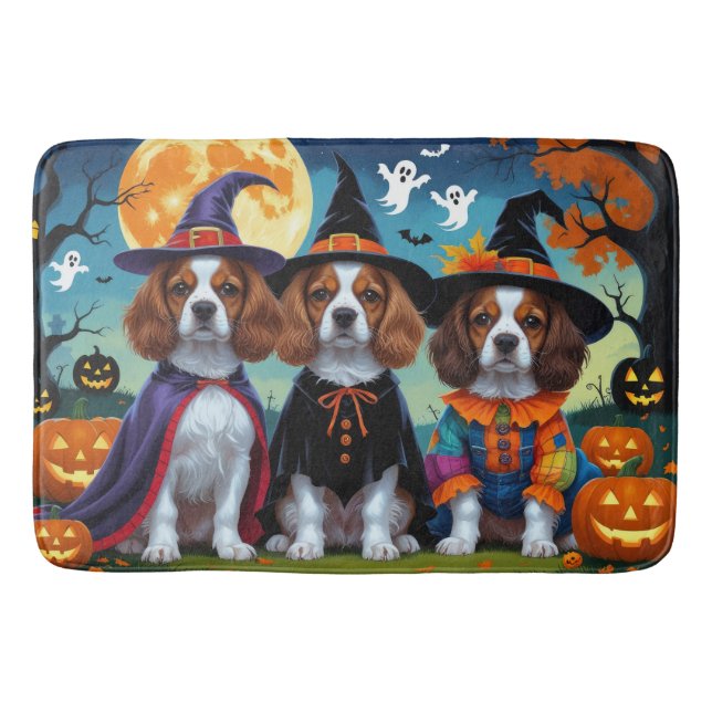 Tapete De Banheiro Brittany Spaniel Dogs Pumpkin Halloween Engraçado (Frente)