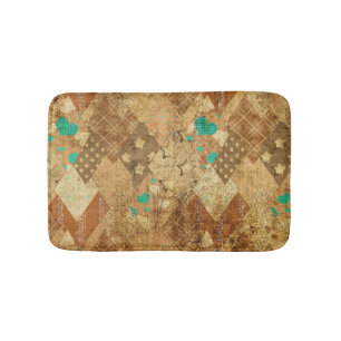 Tapete De Banheiro Brown Grunge Quilt Stars Hearts