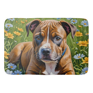 Tapete De Banheiro Brown Staffordshire Bull Terrier Puppy Acryli Art,