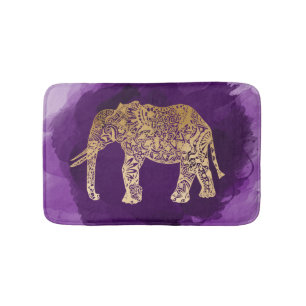 Tapete De Banheiro brushstroke tribal do roxo do elefante do ouro do