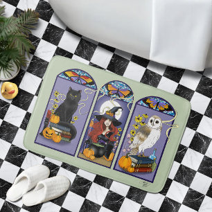 Tapete De Banheiro Bruxa Gótica Gato Preto Coruja Halloween Art Nouve