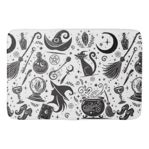 Tapete De Banheiro Bruxa Mágica Caprichosa Wicca Pagã Preto e Branco