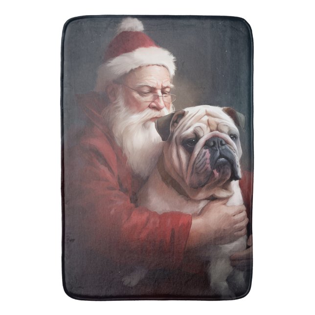 Tapete De Banheiro Buldogue com Papai Noel Natal Festivo (Frente Vertical)
