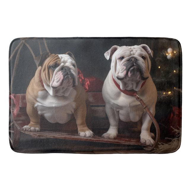 Tapete De Banheiro Bulldog Snowy Sleigh Decência de Natal (Frente)