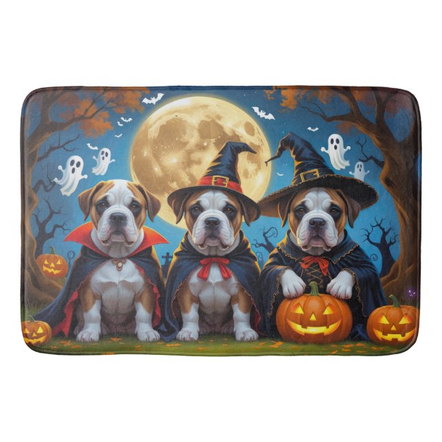 Tapete De Banheiro Bullmastiff Dogs Pumpkin Halloween Engraçado (Frente)