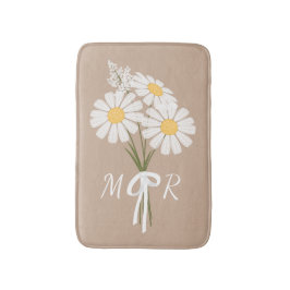 Tapete De Banheiro Buquê de Flores de Margaridas Brancas Monograma em