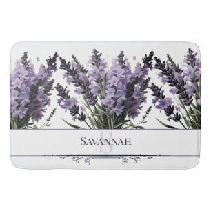 Tapete De Banheiro Buquê de Lavanda de Aquarela Personalizado