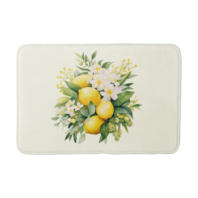 Tapete De Banheiro Buquê de Limão com Flores Brancas (Frente)