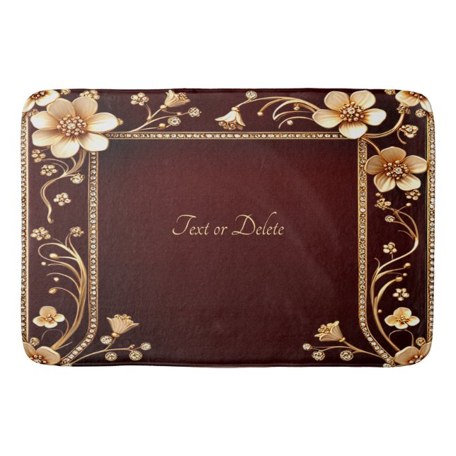 Tapete De Banheiro Burgundy Ouro Flores Bath Mat (Frente)