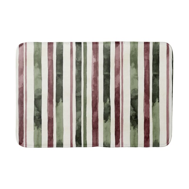 Tapete De Banheiro Burgundy Red Green Cream Stripes Christmas (Frente)