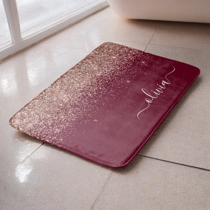 Tapete De Banheiro Burgundy Rosa Dourado Blush Pink Glitter Monograma