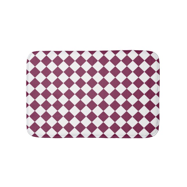 Tapete De Banheiro Burgundy White Checker Diamond Pattern (frente)