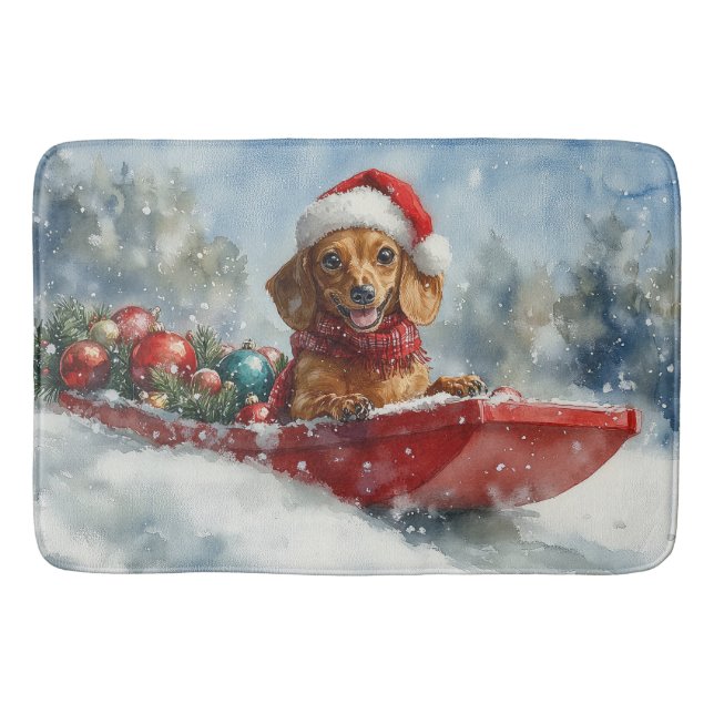Tapete De Banheiro Cachorro Dachshund Sledge Deixe-o nevar no Natal (Frente)