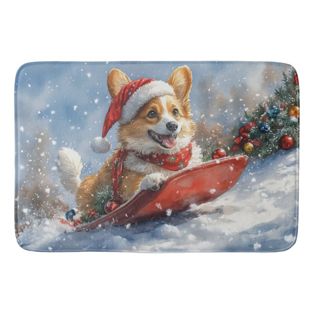 Tapete De Banheiro Cachorro de Corgi, deixe nevar o Natal (Frente)