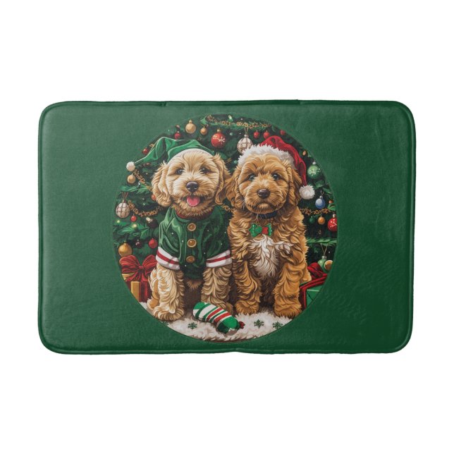 Tapete De Banheiro Cachorro de Goldendoodle de Natal (Frente)