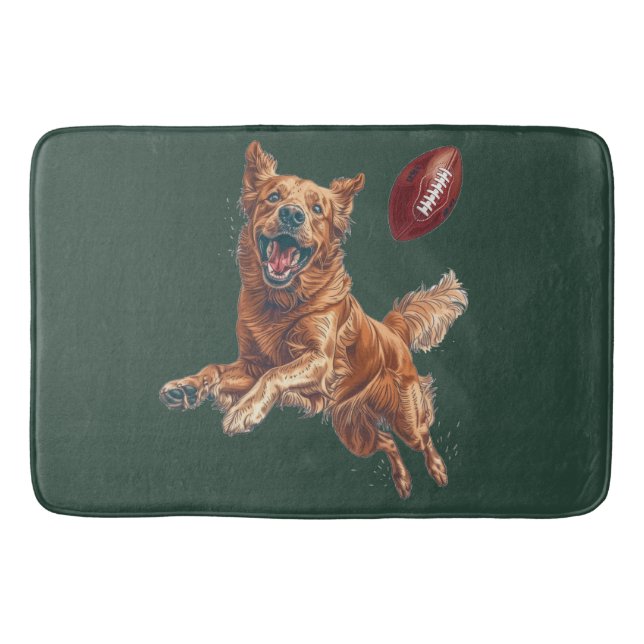 Tapete De Banheiro Cachorro de Ouro Bonito Jogando Futebol (Frente)
